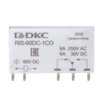 Реле миниатюрное ультратонкое 1CO ком. ток 6А AgSnO2 напряжение 60В DC DKC RIS-60DC-1CO