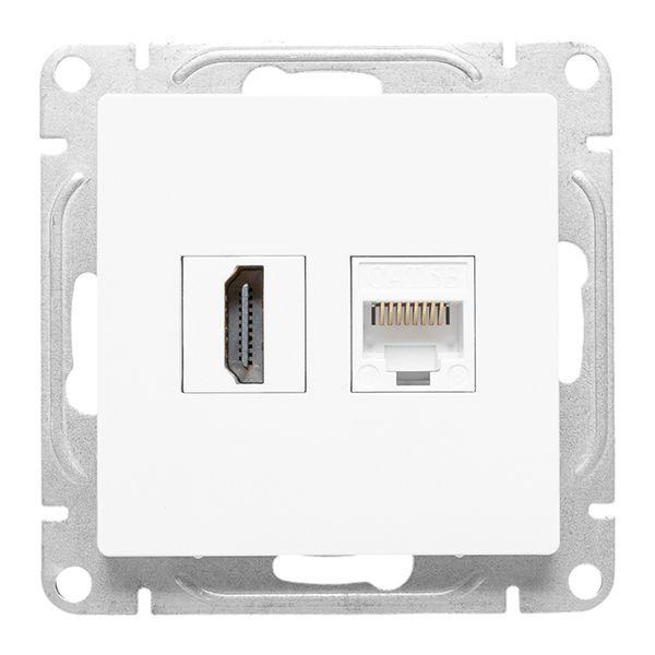Розетка СП Эпика HDMI + RJ45 кат.5 механизм бел. EKF UP1-SOW-HDMI+RJ45