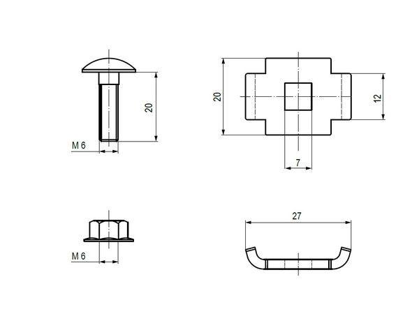 Соединитель винтовой компл. двойн. 6x20 (Винт М6+гайка) INOX EKF vckd6x20-INOX