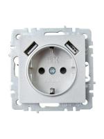 Розетка BRITE РЮш10-1-БрА 16А с USB A+A 2.1А с заземл. защ. шторки механизм алюм. IEK BR-R14-16-U21-D21-K47