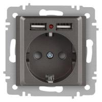 Розетка 1-м СП Accent 6-410-09 16А IP20 250В P+E Schuko + 2хUSB защ. шторки титан Intro Б0063711