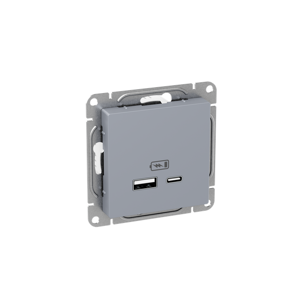 Розетка СП Эпика USB-A+С механизм алюм. EKF UP1-SOA-USBA+USBC