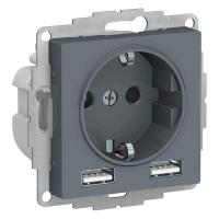 Механизм розетки 3-м СП AtlasDesign 16А IP20 с 2-мя заряд. устройствами USBA+A 5В/2.4А 2х5В/1.2А грифель SchE ATN000730