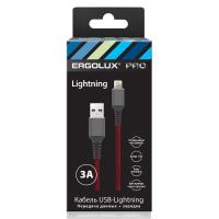 Кабель USB-Lightning ELX-CDC09-C43 3А 1.5м черн./красн. ткань зарядка+ПД коробка Ergolux 15310