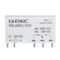 Реле миниатюрное ультратонкое 1CO ком. ток 6А AgSnO2 напряжение 24В DC DKC RIS-24DC-1CO