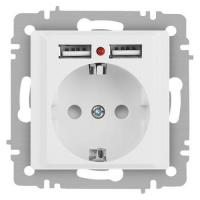 Розетка 1-м СП Accent 6-410-01М 16А IP20 250В P+E Schuko защ. шторки + 2хUSB бел. матов. Intro Б0063691