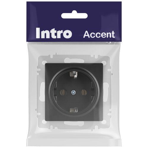Розетка 1-м СП Accent 6-202-05 16А IP20 250В 2P+E Schuko антрацит Intro Б0063693