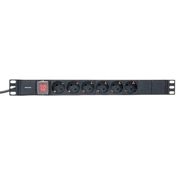 Блок PDU TERACOM 19дюйм 1U 16А/250В 6 роз. Schuko с выключат. шнур 2м 3х1.5кв.мм вилка Schuko корпус пластик черн. EKF TRC-HPD-LS-16A-6SH-2MSH