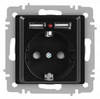 Розетка 1-м СП Accent 6-410-05 16А IP20 250В P+E Schuko + 2хUSB защ. шторки антрацит Intro Б0063698