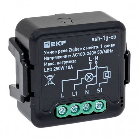 Реле умное в подрозетник 1-канальное Zigbee Connect Select с нейтралью EKF ssh-1g-zb