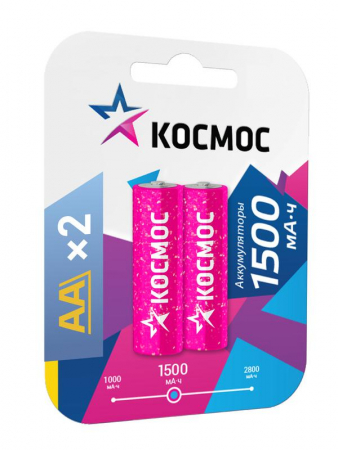 Аккумулятор R6 NI-MN 1500мА.ч BP-2 (блист.2шт) Космос KOCR6NIMH(1500mA)