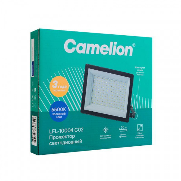 Прожектор LFL-10004 C02 (LED SMD 100Вт 10000лм 230В 6500К 245х233.5Х31) черн. Camelion 16333