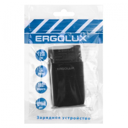 Адаптер сетевой ELX-РA01P-C02 ПРОМО 1USB 100-220В 5в/2А пакет черн. ERGOLUX 15107