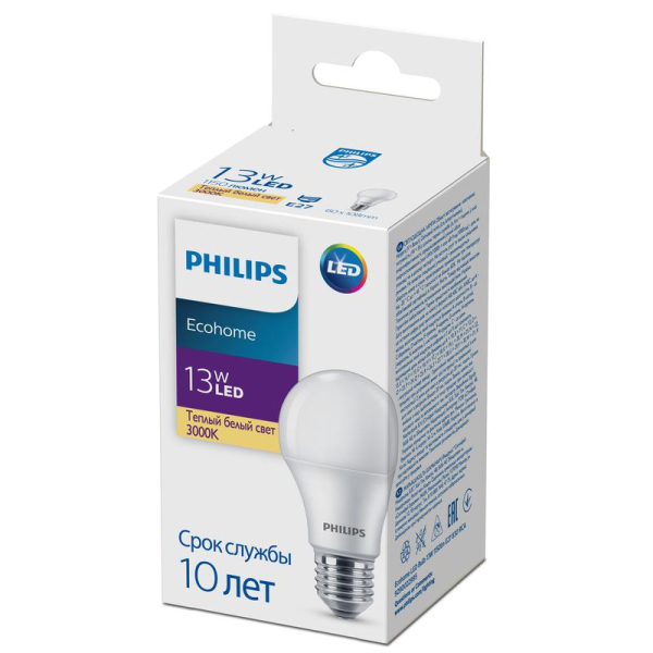 Лампа светодиодная Ecohome LED Bulb 13Вт 1150лм E27 830 RCA Philips 929002299517