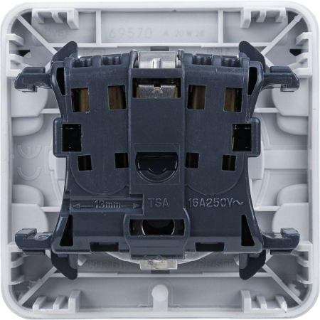 Розетка 1-м СП Plexo 16А IP55 2P+E с заземл. с крышкой немецк. стандарт безвинт. клеммы механизм сер. Leg 069570