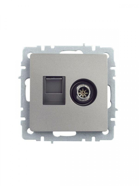 Розетка компьютерная + телевизионная 2-м Brite РТВ/РК12-БрС RJ45 кат.5E + TV механизм сталь IEK BR-AK20-1-K46