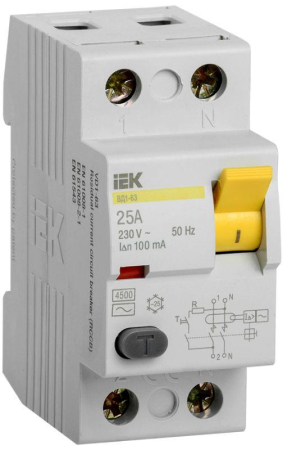 Выключатель дифференциального тока (УЗО) 2п 25А 100мА тип AC ВД1-63 IEK MDV10-2-025-100