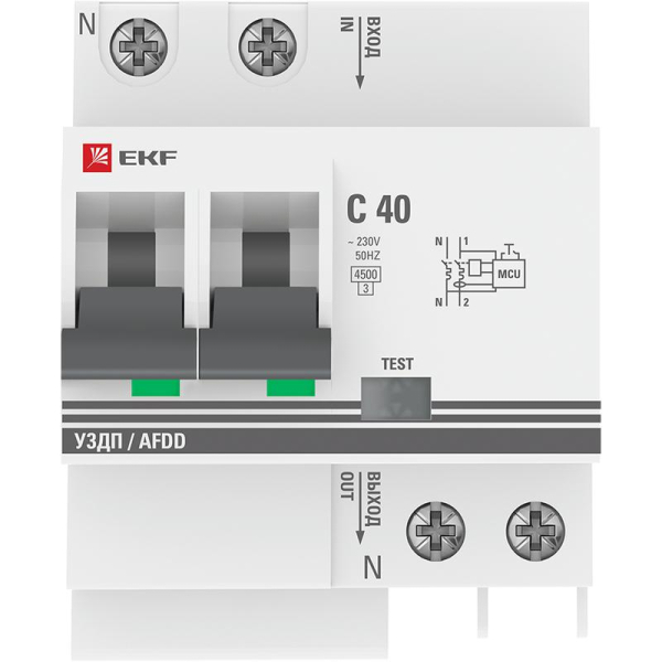 Устройство защиты от дугового пробоя 1P+N C 40А 4.5кА 72мм УЗДП PROxima EKF afdd-2-40C-72-pro