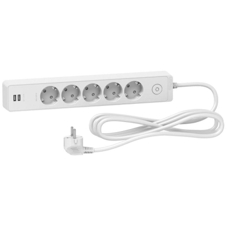 Удлинитель UNICA EXTEND 5 розеток 2К+З кабель 3м 2 USB бел. SchE ST945U3W