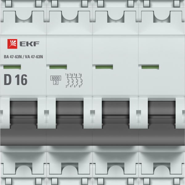 Выключатель автоматический модульный 4п D 16А 6кА ВА 47-63N PROxima EKF M636416D