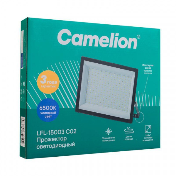 Прожектор LFL-15003 C02 (LED SMD 150Вт 15000лм 230В 6500К 300х252х34) черн. Camelion 16329