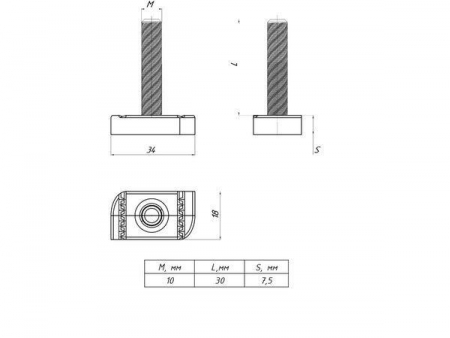 Болт Т-образный STRUT М10х30 EKF sttbm10x30