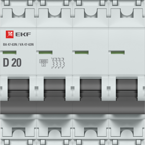 Выключатель автоматический модульный 4п D 20А 6кА ВА 47-63N PROxima EKF M636420D