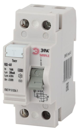 Выключатель дифференциального тока (УЗО) 2п 40А/30мА ВД-40 (электронное) SIMPLE-mod-43 ЭРА Б0039263