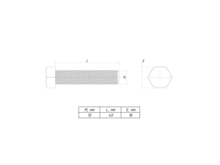 Болт с шестигранной головкой М12х40 TDZ (уп.50шт) EKF b6grm12x40-TDZ