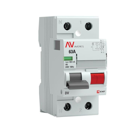 Выключатель дифференциального тока (УЗО) 2п 63А 100мА тип A DV AVERES EKF rccb-2-63-100-a-av