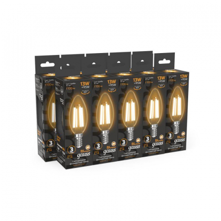 Лампа светодиодная филаментная Black Filament 13Вт свеча 2700К тепл. бел. E14 1100лм GAUSS 103801113