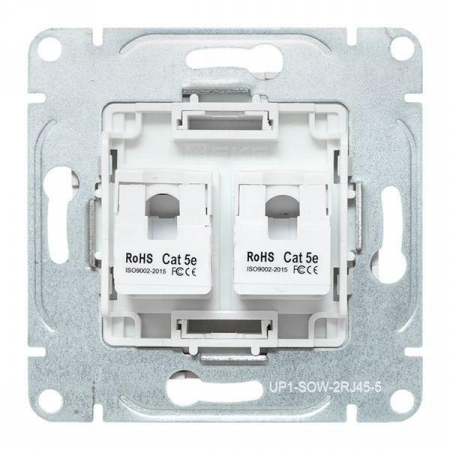 Розетка компьютерная 2-м СП Эпика RJ45 кат.5 механизм бел. EKF UP1-SOW-2RJ45-5