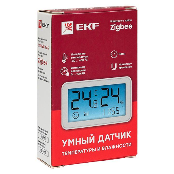 Датчик температуры и влажности с экраном умный Zigbee Connect EKF is-th-zb