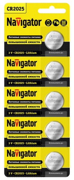 Элемент питания литиевый CR2025 94 764 NBT-CR2025-BP5 (блист.5шт) Navigator 94764