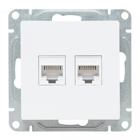 Розетка компьютерная 2-м СП Эпика RJ45 кат.5 механизм бел. EKF UP1-SOW-2RJ45-5