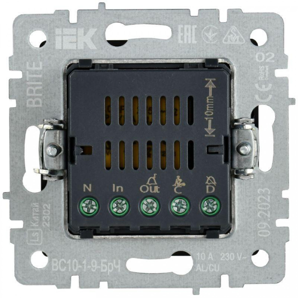 Кнопка звонка BRITE 10А ВС10-1-9-БрЧ для отелей с индик. механизм черн. IEK BR-V14-2-10-K02