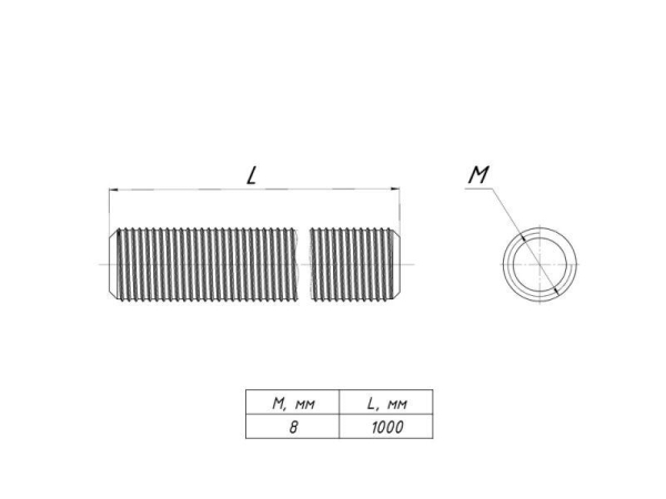 Шпилька резьбовая М8x1000 DIN 975 INOX EKF shpm8x1000-INOX