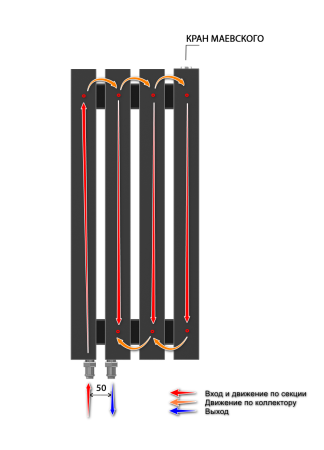 Стальной вертикальный радиатор отопления Warmmet Luxe 60V длина 1250 мм секций 6 цвет черный тип подключения: нижнее левое